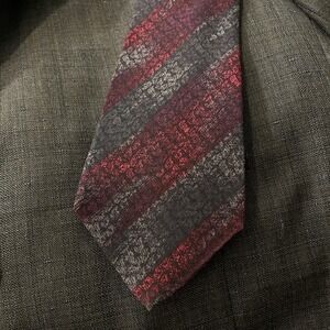 Primavera for The Rack Silk Tie Mens One Size‎ Red Gray Diagonal Stripe Italy